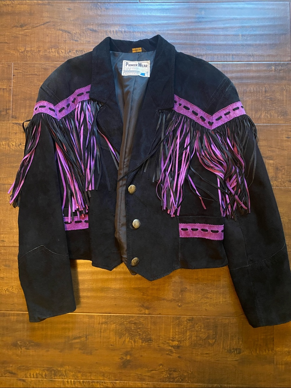 PIONEER Black Suede Fringe Jacket with Purple Trim